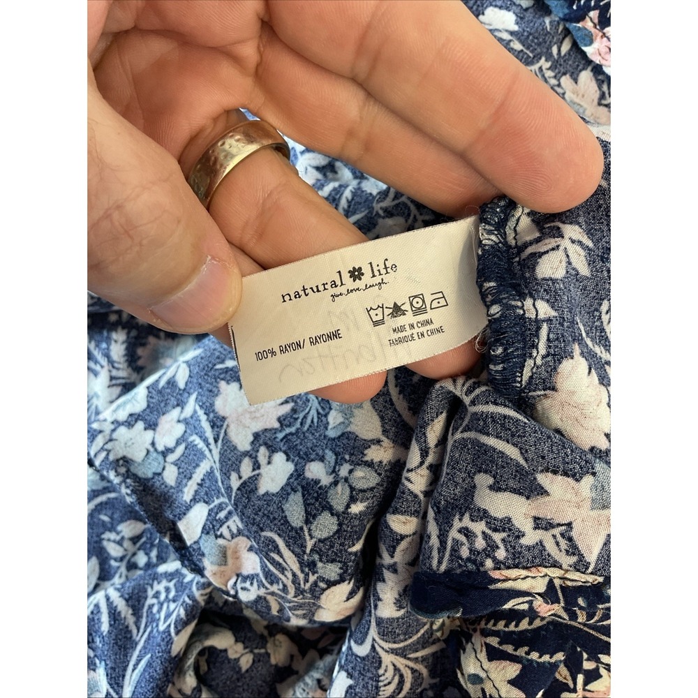 Natural Life Dress Rayon Navy Blue Floral Size L/XL Airy Flowy - Picture 4 of 7